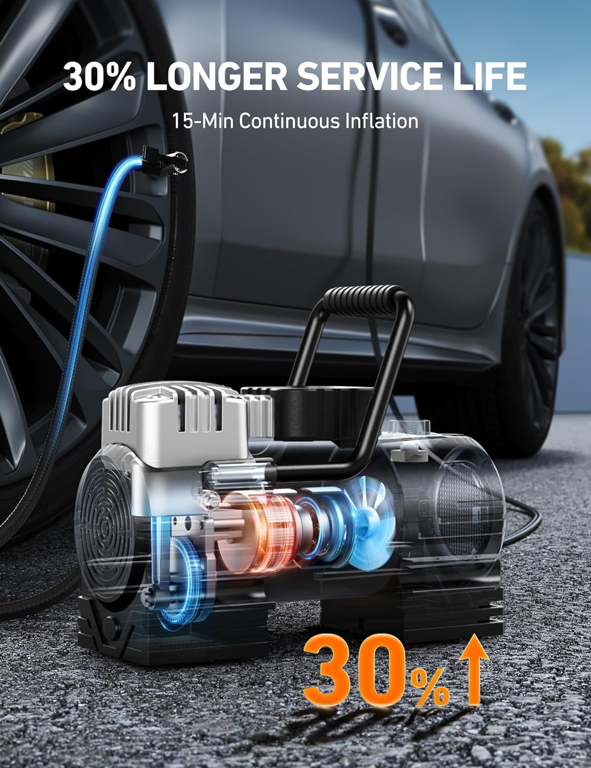 Inflador de neumáticos portátil (hasta 150 PSI), bomba de aire digital de 12 V CC con 12 LED, luz superbrillante para bicicletas, motocicletas y accesorios de coche.