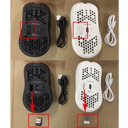 Ratón inalámbrico de 2,4 G con retroiluminación RGB, 6 botones, 3 velocidades DPI, recargable, tipo C, diseño ergonómico de panal para juegos