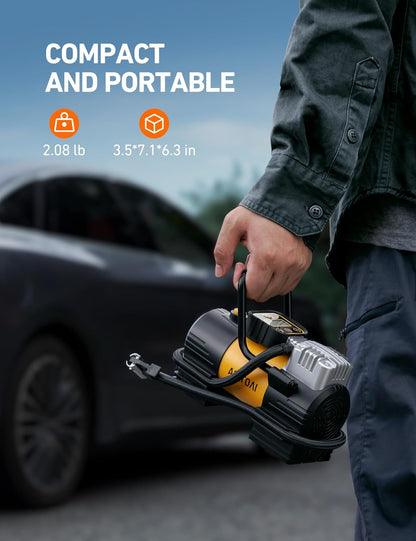 Inflador de neumáticos portátil (hasta 150 PSI), bomba de aire digital de 12 V CC con 12 LED, luz superbrillante para bicicletas, motocicletas y accesorios de coche.