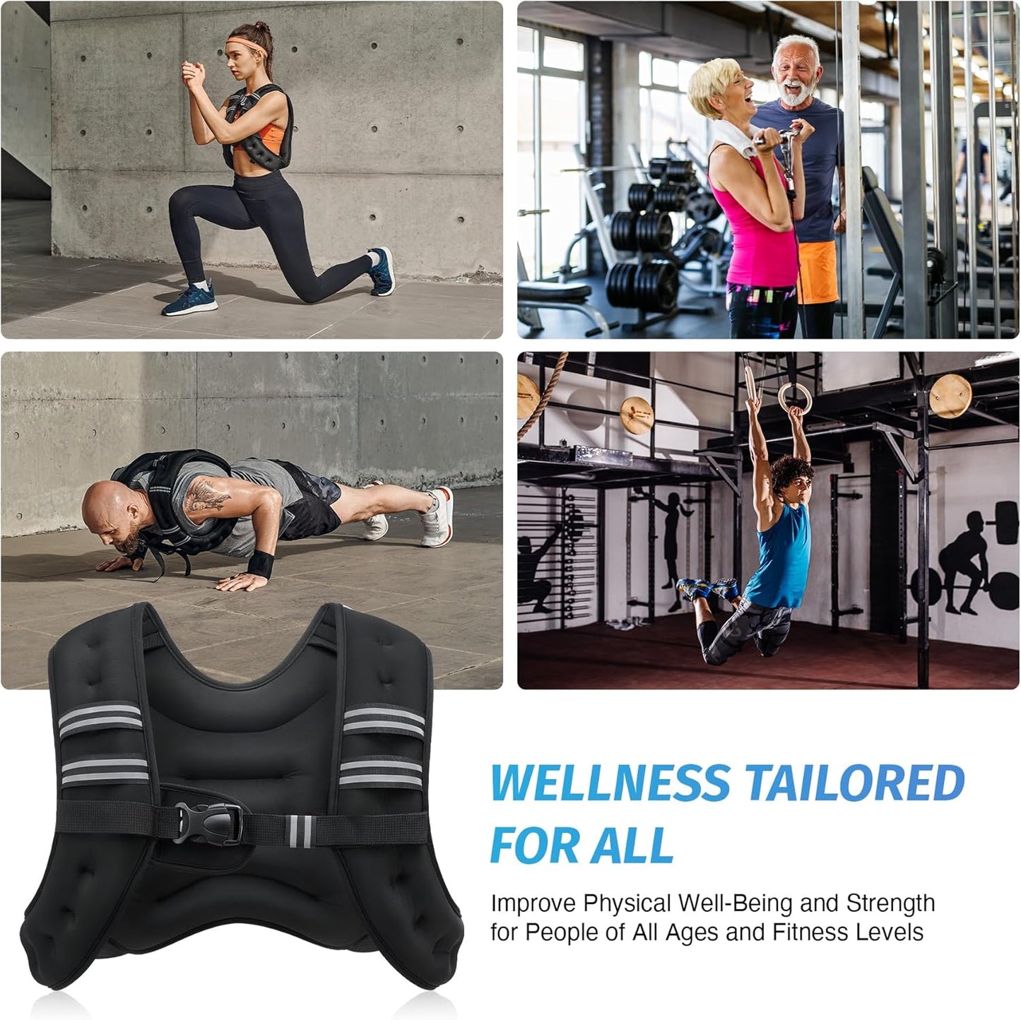 Chaleco lastrado de 2,7 kg, 3,6 kg, 5,4 kg, 7,6 kg, 9,1 kg, 11,4 kg y 13,6 kg con banda reflectante para entrenamiento, entrenamiento de fuerza, correr, fitness, musculación, pérdida de peso y levantamiento de pesas.