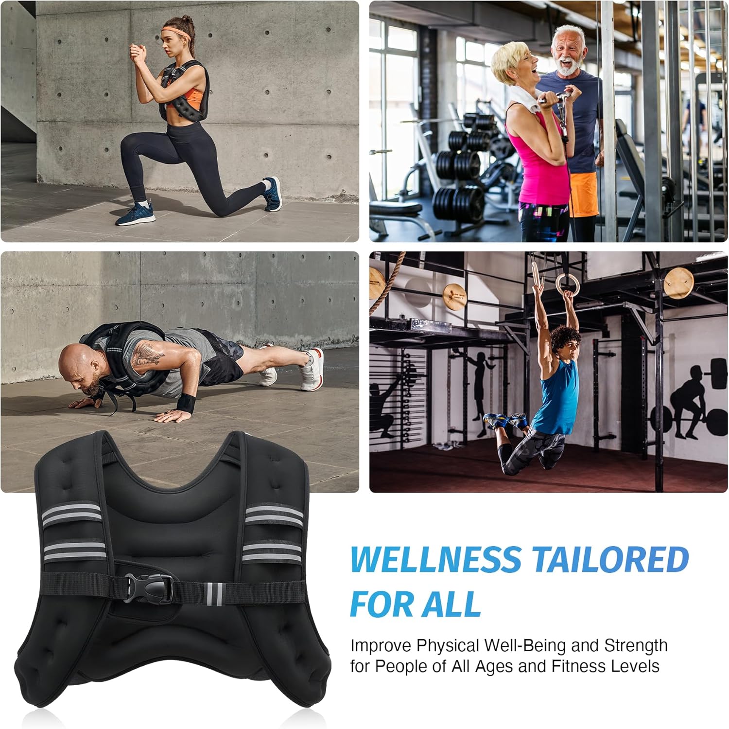 Chaleco lastrado de 2,7 kg, 3,6 kg, 5,4 kg, 7,6 kg, 9,1 kg, 11,4 kg y 13,6 kg con banda reflectante para entrenamiento, entrenamiento de fuerza, correr, fitness, musculación, pérdida de peso y levantamiento de pesas.