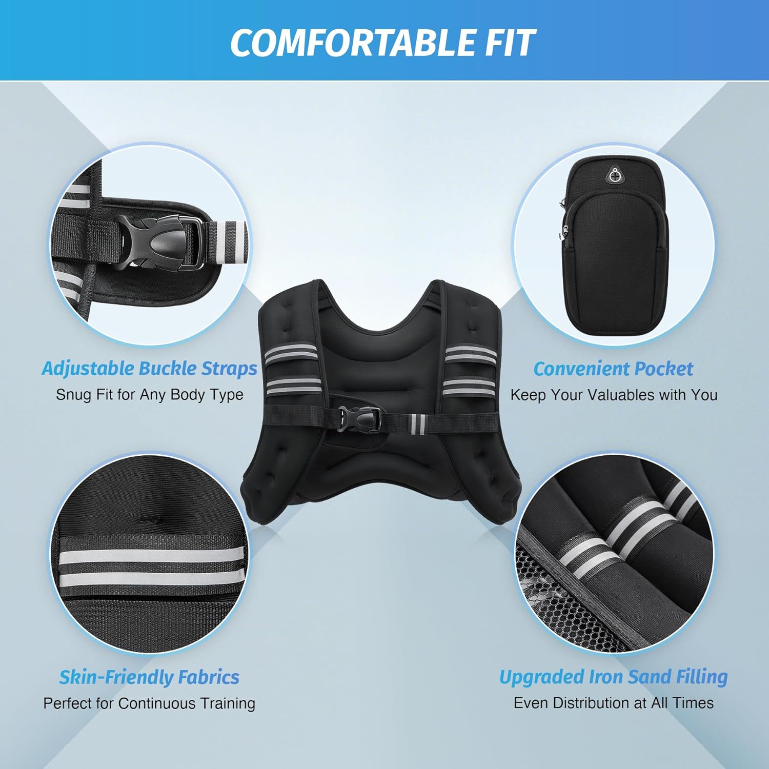 Chaleco lastrado de 2,7 kg, 3,6 kg, 5,4 kg, 7,6 kg, 9,1 kg, 11,4 kg y 13,6 kg con banda reflectante para entrenamiento, entrenamiento de fuerza, correr, fitness, musculación, pérdida de peso y levantamiento de pesas.