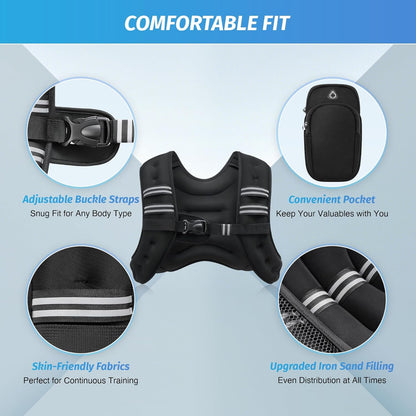Chaleco lastrado de 2,7 kg, 3,6 kg, 5,4 kg, 7,6 kg, 9,1 kg, 11,4 kg y 13,6 kg con banda reflectante para entrenamiento, entrenamiento de fuerza, correr, fitness, musculación, pérdida de peso y levantamiento de pesas.