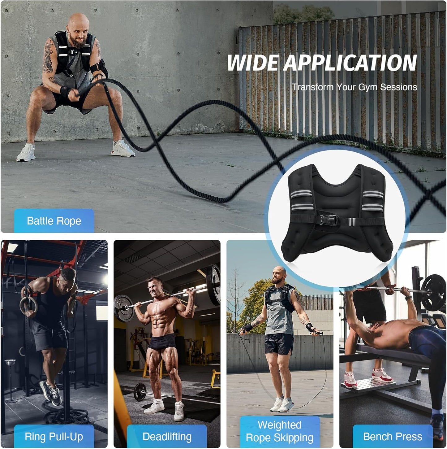 Chaleco lastrado de 2,7 kg, 3,6 kg, 5,4 kg, 7,6 kg, 9,1 kg, 11,4 kg y 13,6 kg con banda reflectante para entrenamiento, entrenamiento de fuerza, correr, fitness, musculación, pérdida de peso y levantamiento de pesas.