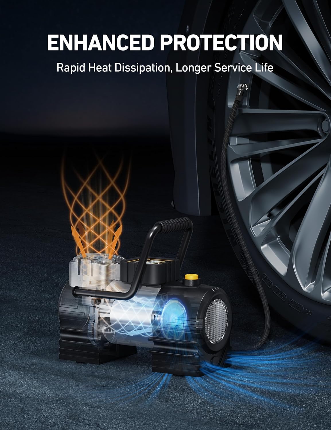 Inflador de neumáticos portátil (hasta 150 PSI), bomba de aire digital de 12 V CC con 12 LED, luz superbrillante para bicicletas, motocicletas y accesorios de coche.
