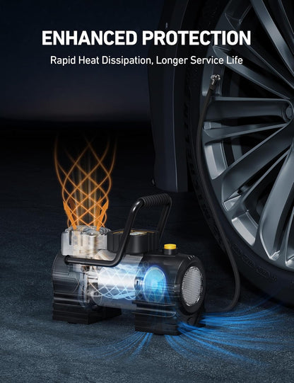 Inflador de neumáticos portátil (hasta 150 PSI), bomba de aire digital de 12 V CC con 12 LED, luz superbrillante para bicicletas, motocicletas y accesorios de coche.